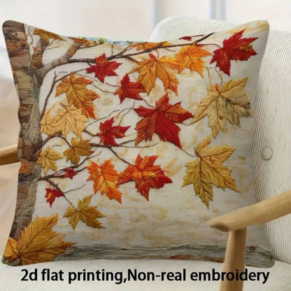 1pc Autumn Maple Leaf Print Decorative Pillow Cover, 2D Flat Printing Embroidery-Like, Modern Maple Leaf Design, 18"X18", Soft Plush, Machine Washable, Zipper Closure, Suitable For Living Room Sofa De