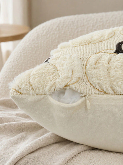 1pc Autumn Pumpkin Pattern Embroidered Decorative Throw Pillow Cover, Halloween Soft Plush Faux Wool Pillowcase, Suitable For Home Sofa, Bedroom, Chair