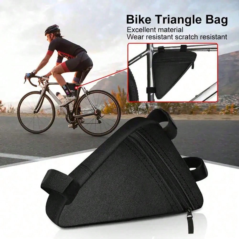 1pc Black Bicycle Triangle Bag, Mountain Bike Front Frame Top Tube Tool Bag, Bicycle Handlebar Saddle Bag And Bicycle Accessories