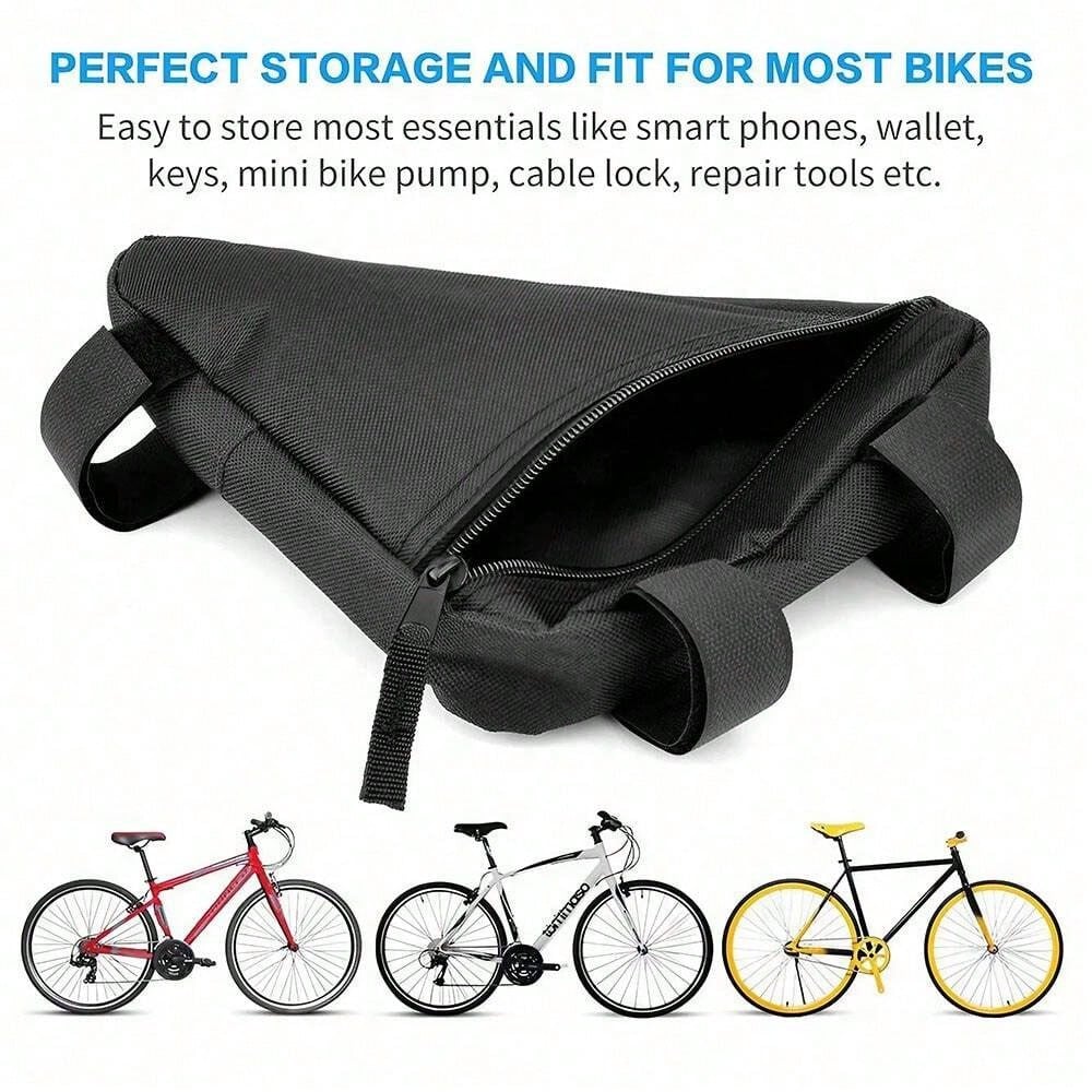 1pc Black Bicycle Triangle Bag, Mountain Bike Front Frame Top Tube Tool Bag, Bicycle Handlebar Saddle Bag And Bicycle Accessories