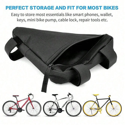 1pc Black Bicycle Triangle Bag, Mountain Bike Front Frame Top Tube Tool Bag, Bicycle Handlebar Saddle Bag And Bicycle Accessories