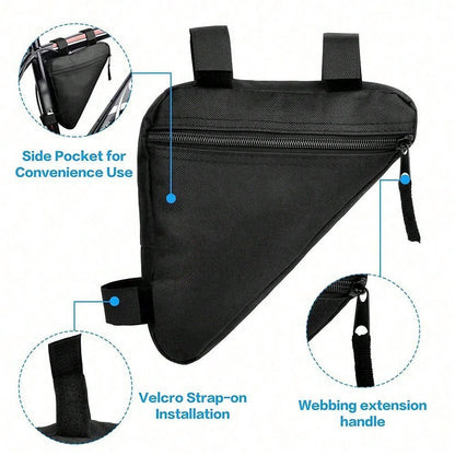 1pc Black Bicycle Triangle Bag, Mountain Bike Front Frame Top Tube Tool Bag, Bicycle Handlebar Saddle Bag And Bicycle Accessories