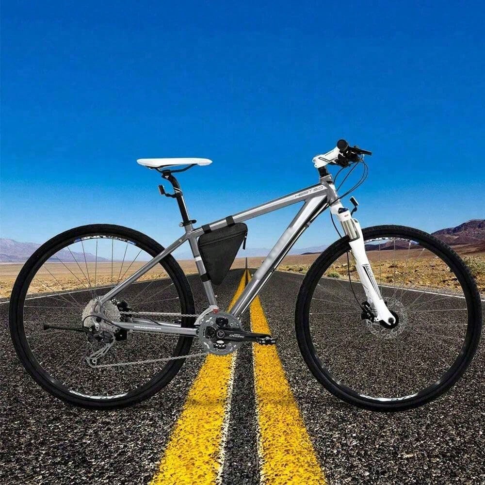 1pc Black Bicycle Triangle Bag, Mountain Bike Front Frame Top Tube Tool Bag, Bicycle Handlebar Saddle Bag And Bicycle Accessories