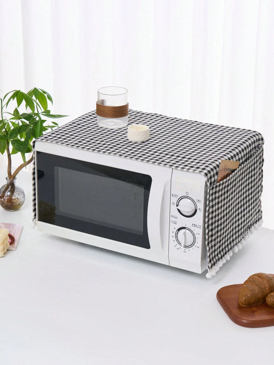 1pc Black Plaid Microwave Oven Cover, Farmhouse Style, Women's Day, Travel Essentials, Wedding Favors, Y2k, Bedroom, Car Accessories Women, Kitchen Decor,Wedding,Y2k,Party,Mother's Day Gift,Bedroom De