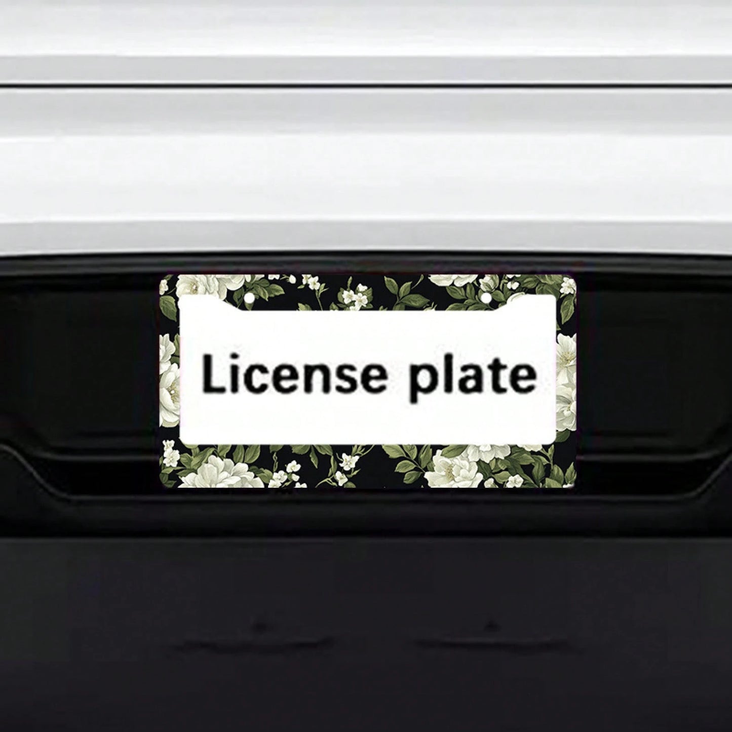 1pc Black White Floral Metal License Plate Frame 12.2x6.3in, With Mount Screws, Fits US & Global Vehicles, Valentine's Day Car Decor,Car Cover,Car Must Haves,Gifts,Car Decor,Car Acessesories>Essential