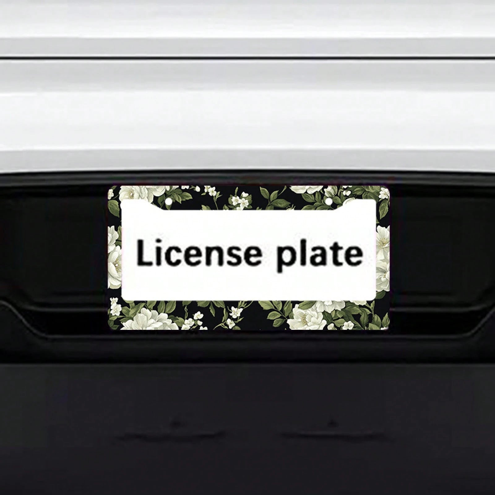 1pc Black White Floral Metal License Plate Frame 12.2x6.3in, With Mount Screws, Fits US & Global Vehicles, Valentine's Day Car Decor,Car Cover,Car Must Haves,Gifts,Car Decor,Car Acessesories>Essential