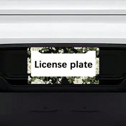 1pc Black White Floral Metal License Plate Frame 12.2x6.3in, With Mount Screws, Fits US & Global Vehicles, Valentine's Day Car Decor,Car Cover,Car Must Haves,Gifts,Car Decor,Car Acessesories>Essential