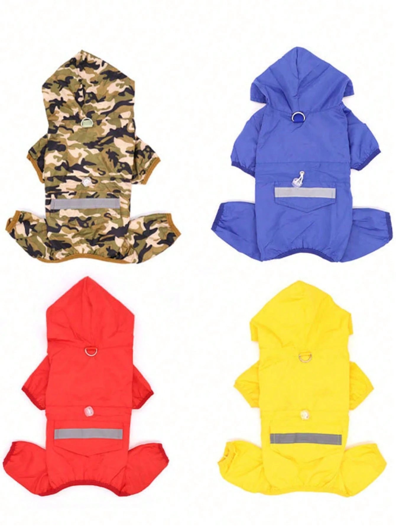 1pc Blue Pet Raincoat, Lightweight Polyester Fiber Reflective Strips Full Coverage 4-Leg Dog Outfit, Waterproof Pet Raincoat, Suitable For Small And Medium Poodle Dogs Year-Round Wear