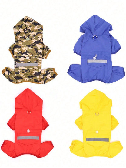 1pc Blue Pet Raincoat, Lightweight Polyester Fiber Reflective Strips Full Coverage 4-Leg Dog Outfit, Waterproof Pet Raincoat, Suitable For Small And Medium Poodle Dogs Year-Round Wear