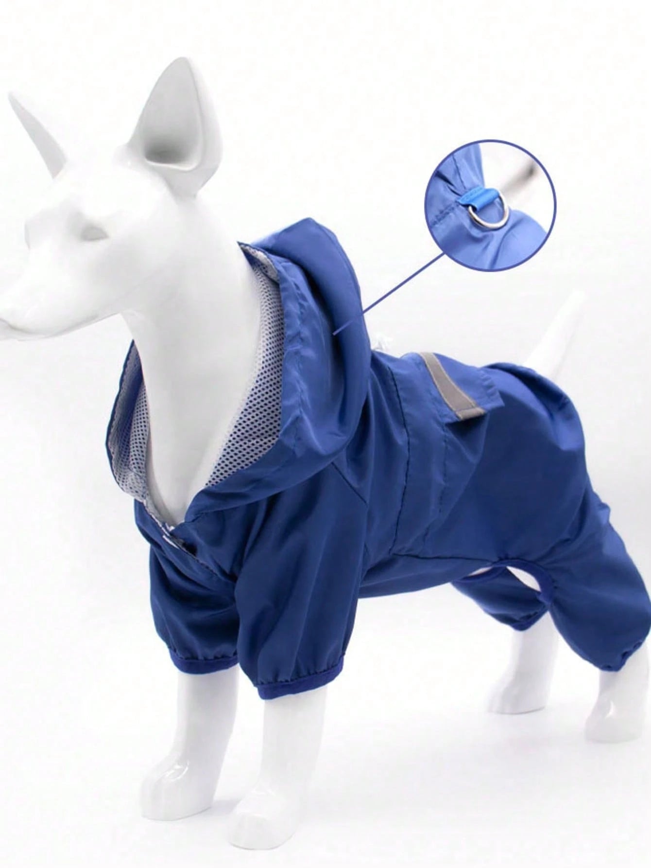 1pc Blue Pet Raincoat, Lightweight Polyester Fiber Reflective Strips Full Coverage 4-Leg Dog Outfit, Waterproof Pet Raincoat, Suitable For Small And Medium Poodle Dogs Year-Round Wear