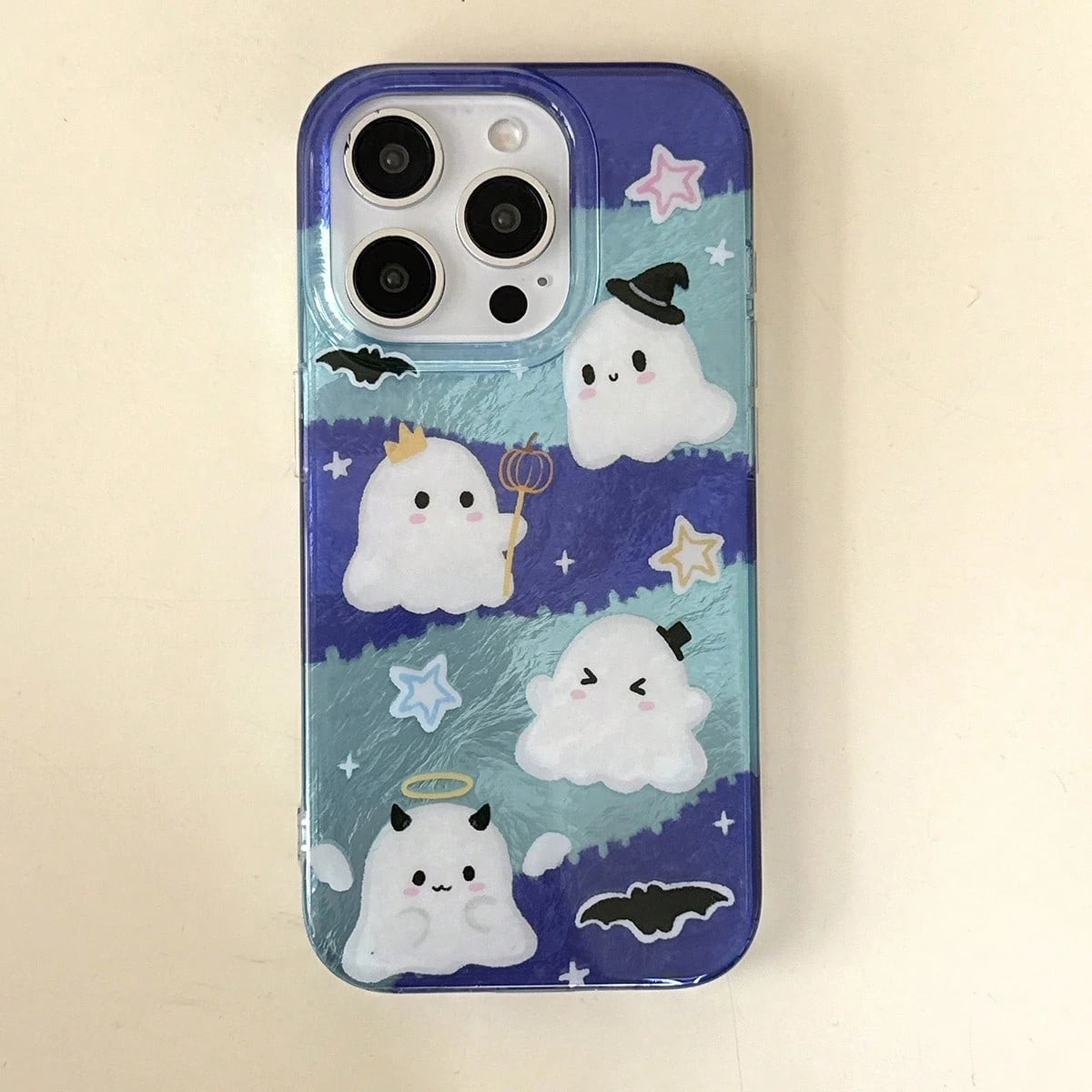 1pc Blue Purple Gradient Foil Texture Cute Ghost Phone Case Compatible With Apple 18Promax/11/12/13/14plus/15/16/17pro