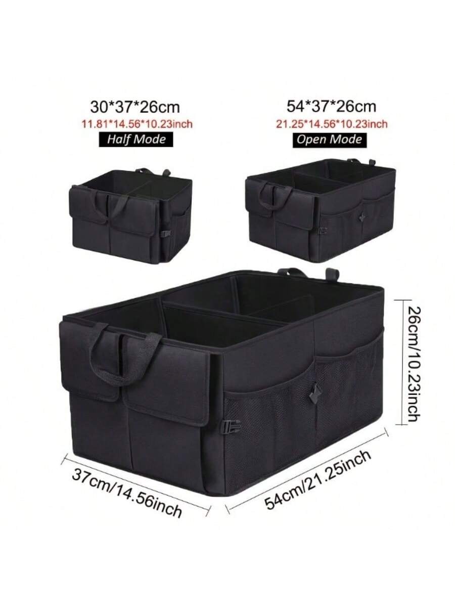 1pc Car Trunk Organizer For SUV Backseat Waterproof Car Storage Organizer Foldable Rear Seat Storage Box With Adjustable Strap Black
