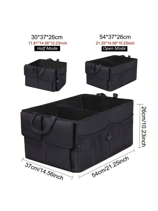 1pc Car Trunk Organizer For SUV Backseat Waterproof Car Storage Organizer Foldable Rear Seat Storage Box With Adjustable Strap Black