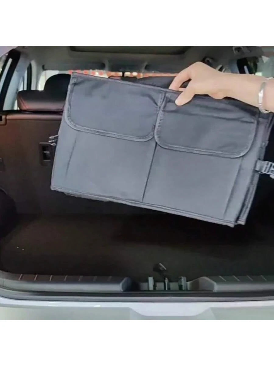 1pc Car Trunk Organizer For SUV Backseat Waterproof Car Storage Organizer Foldable Rear Seat Storage Box With Adjustable Strap Black