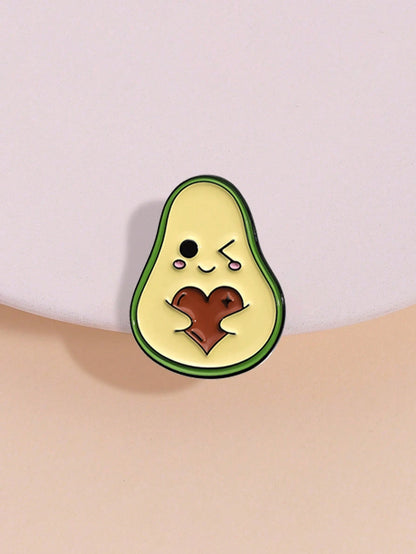 1pc Cartoon Fruit Avocado Metal Brooch, Cute Pin Badge For Friends, Suitable For Men And Women Daily Wearing