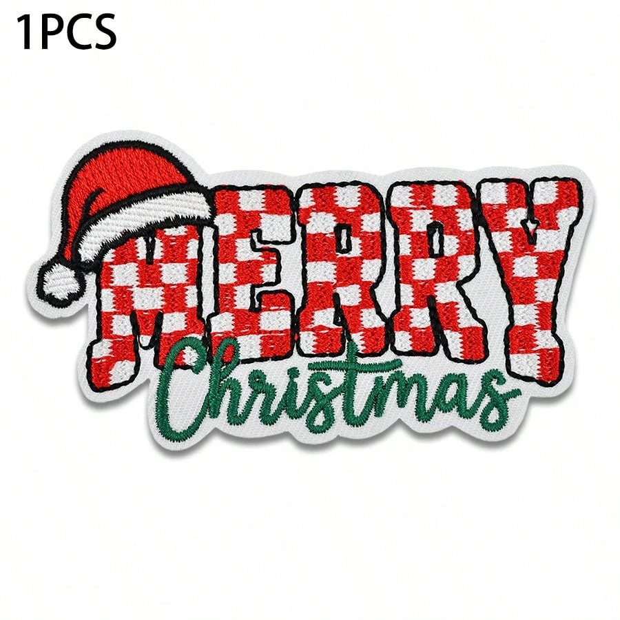 1pc Christmas Theme "MERRY Christmas" Iron-On Embroidered Patch, Suitable For Jeans, Hats, Jackets, Backpacks- Holiday Decoration & Commercial Promotion- Small Business Wholesale Decor, Fabric Patch