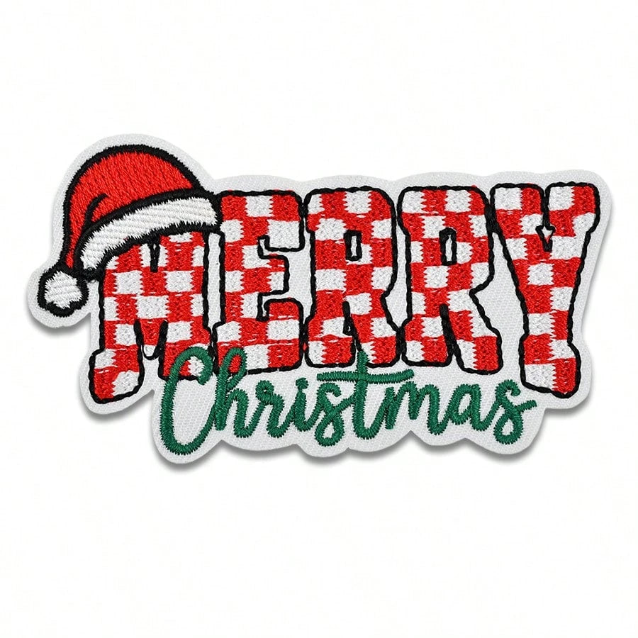 1pc Christmas Theme "MERRY Christmas" Iron-On Embroidered Patch, Suitable For Jeans, Hats, Jackets, Backpacks- Holiday Decoration & Commercial Promotion- Small Business Wholesale Decor, Fabric Patch