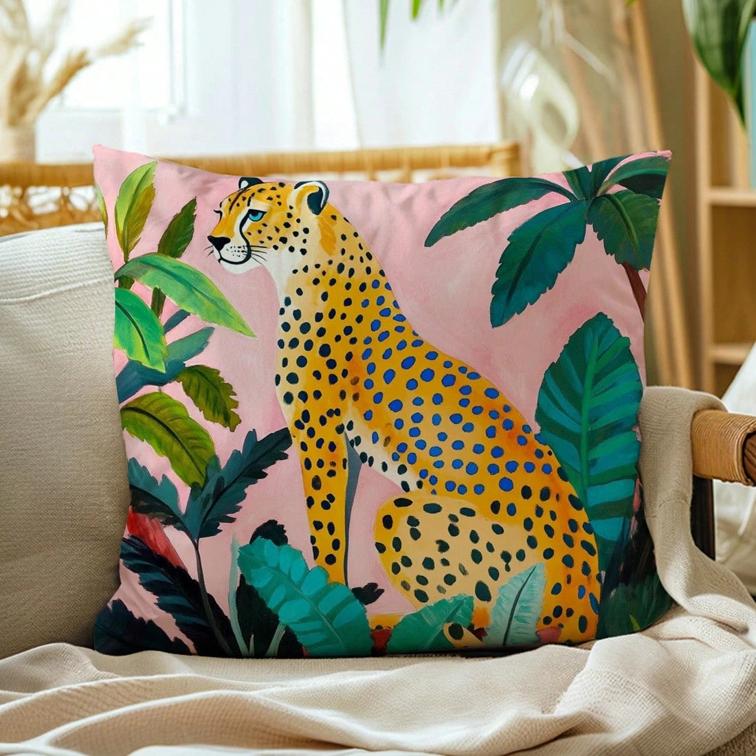 1pc Colorful Cheetah Print Throw Pillow Cover, Plush Velvet Fabric, 45*45/50*50/40*40CM Cushion Cover Suitable For Modern Living Room Sofa Decor, Gift