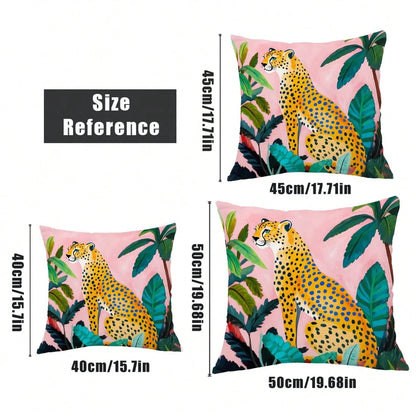 1pc Colorful Cheetah Print Throw Pillow Cover, Plush Velvet Fabric, 45*45/50*50/40*40CM Cushion Cover Suitable For Modern Living Room Sofa Decor, Gift