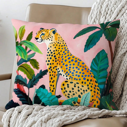 1pc Colorful Cheetah Print Throw Pillow Cover, Plush Velvet Fabric, 45*45/50*50/40*40CM Cushion Cover Suitable For Modern Living Room Sofa Decor, Gift