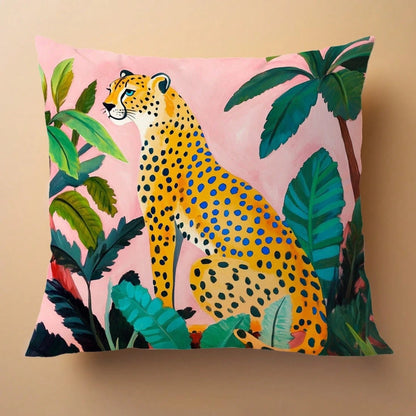 1pc Colorful Cheetah Print Throw Pillow Cover, Plush Velvet Fabric, 45*45/50*50/40*40CM Cushion Cover Suitable For Modern Living Room Sofa Decor, Gift