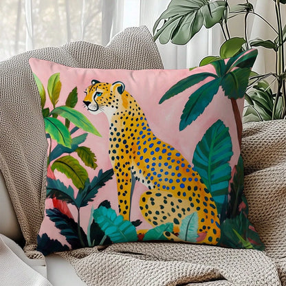 1pc Colorful Cheetah Print Throw Pillow Cover, Plush Velvet Fabric, 45*45/50*50/40*40CM Cushion Cover Suitable For Modern Living Room Sofa Decor, Gift