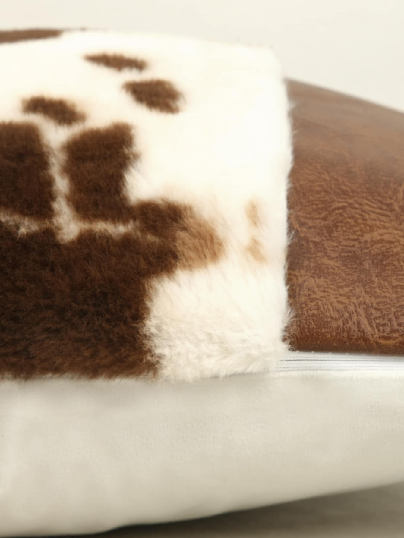 1pc Cow Print Plush Pillow Cover, Pillow Insert Not Included