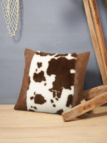 1pc Cow Print Plush Pillow Cover, Pillow Insert Not Included