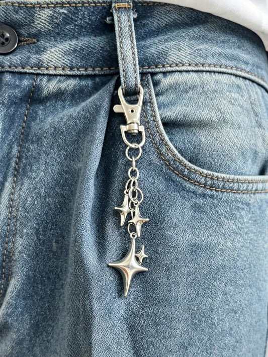 1pc Creative Four-Pointed Star Pants Chain, Keychain Pendant, Alloy Star Moon Decor For Phone/Bag, Suitable For Daily Wear, Y2K Aesthetic