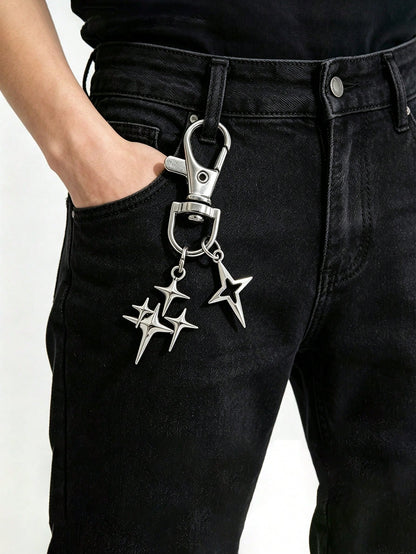1pc Creative Four-Pointed Star Pants Chain, Keychain Pendant, Alloy Star Moon Decor For Phone/Bag, Suitable For Daily Wear, Y2K Aesthetic