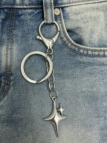 1pc Creative Four-Pointed Star Pants Chain, Keychain Pendant, Alloy Star Moon Decor For Phone/Bag, Suitable For Daily Wear, Y2K Aesthetic