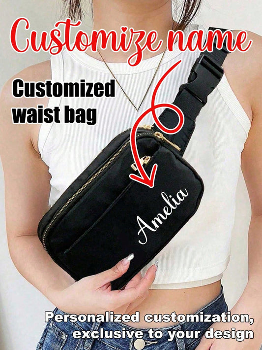 1pc Customized Black Waist Bag, Custom Bachelorette Fanny Pack, Custom Chest Bag, Personalized Fanny Pack, Personalized Waist Bag, Custom Belt Bag, Waterproof Sports Adjustable Shoulder Strap, Suitabl