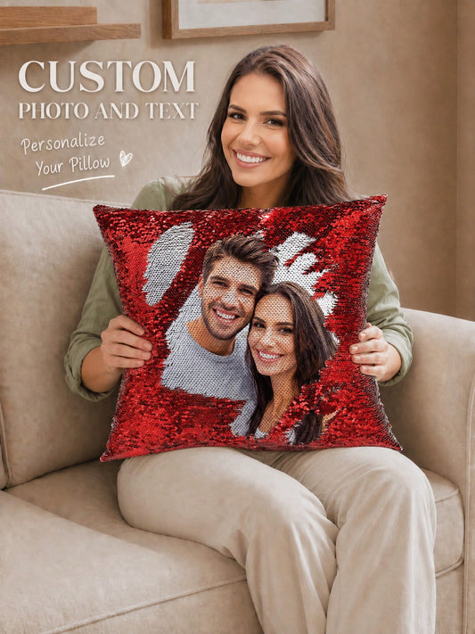 1pc Customized Magic Reversible Mermaid Sequin Pillowcase, With Personalized Photo/Text/Logo/Sequin Pattern, Perfect For Valentine's Day/Anniversary/Birthday Gift For Her/Mom/Wife/Girlfriend Shining C