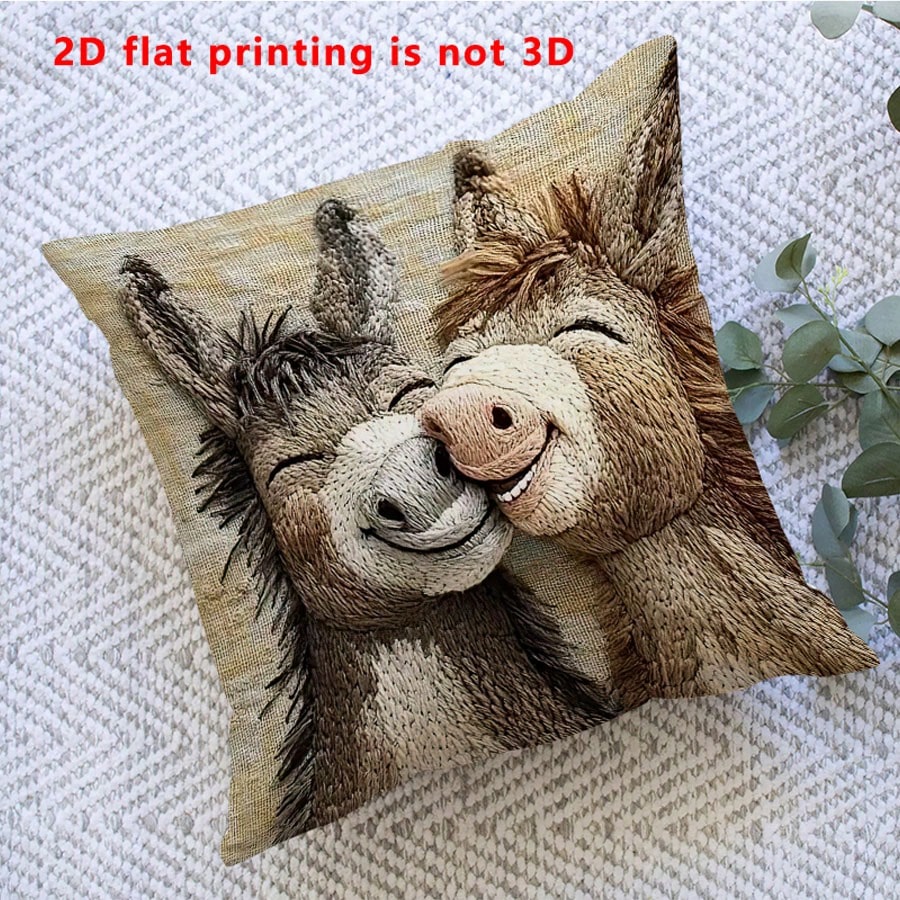 1pc Cute Donkey Pattern Single-Sided Throw Pillow Cover, Vintage Square Single-Sided Pillow Sham, Suitable For Living Room, Bedroom, Home Decor, All Season
