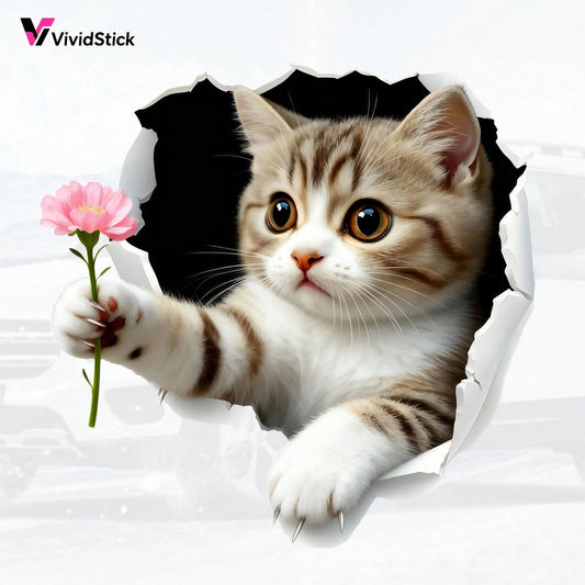 1pc Cute Flower Hollow Cat Vinyl Sticker, Suitable For Cars, Motorcycles, SUVs, Trailers And Trucks- Perfect Gift For Cat Lovers, Fun Automotive Accessory