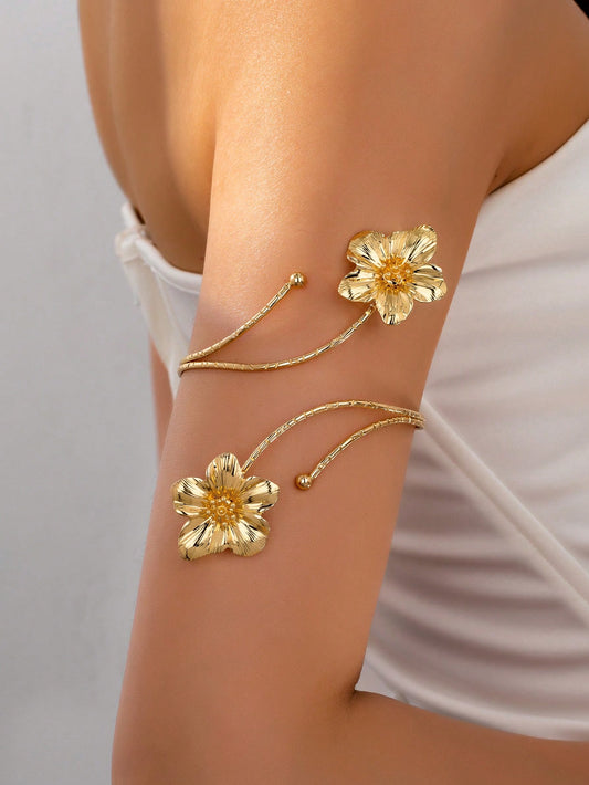 1pc European & Punk Style Exaggerated Alloy Metal Multi-Color Enamel Floral Bracelet