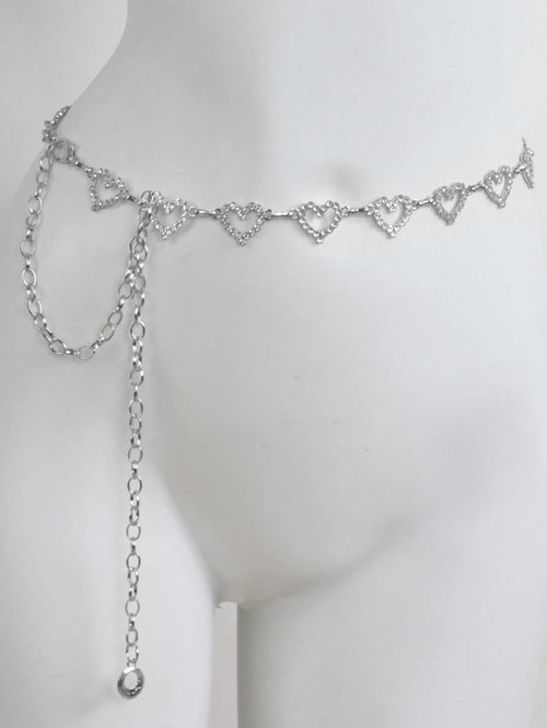 1pc Fashionable Simple Heart Shaped Rhinestone Decorated Alloy Waist Chain For Women Dress