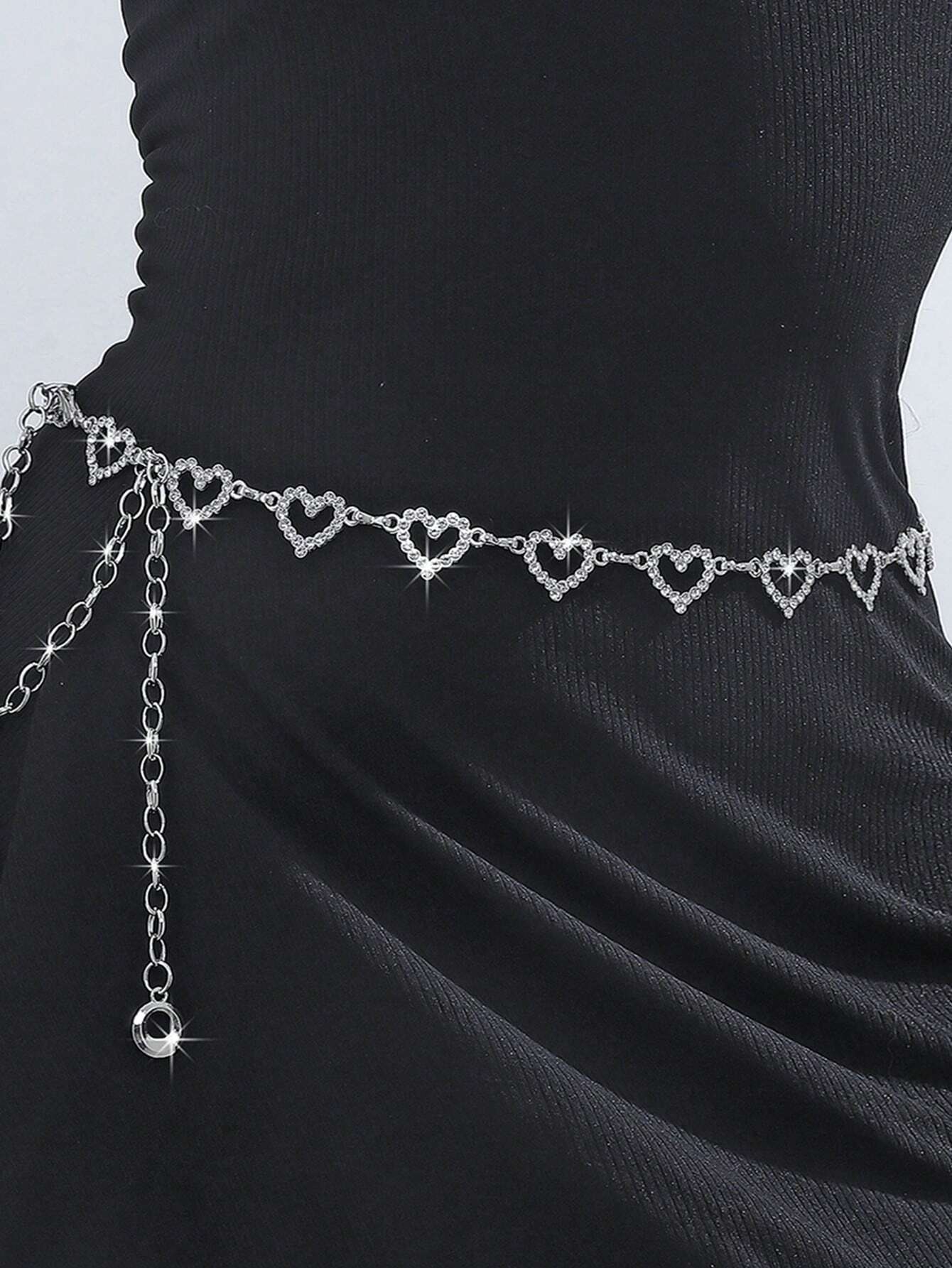 1pc Fashionable Simple Heart Shaped Rhinestone Decorated Alloy Waist Chain For Women Dress
