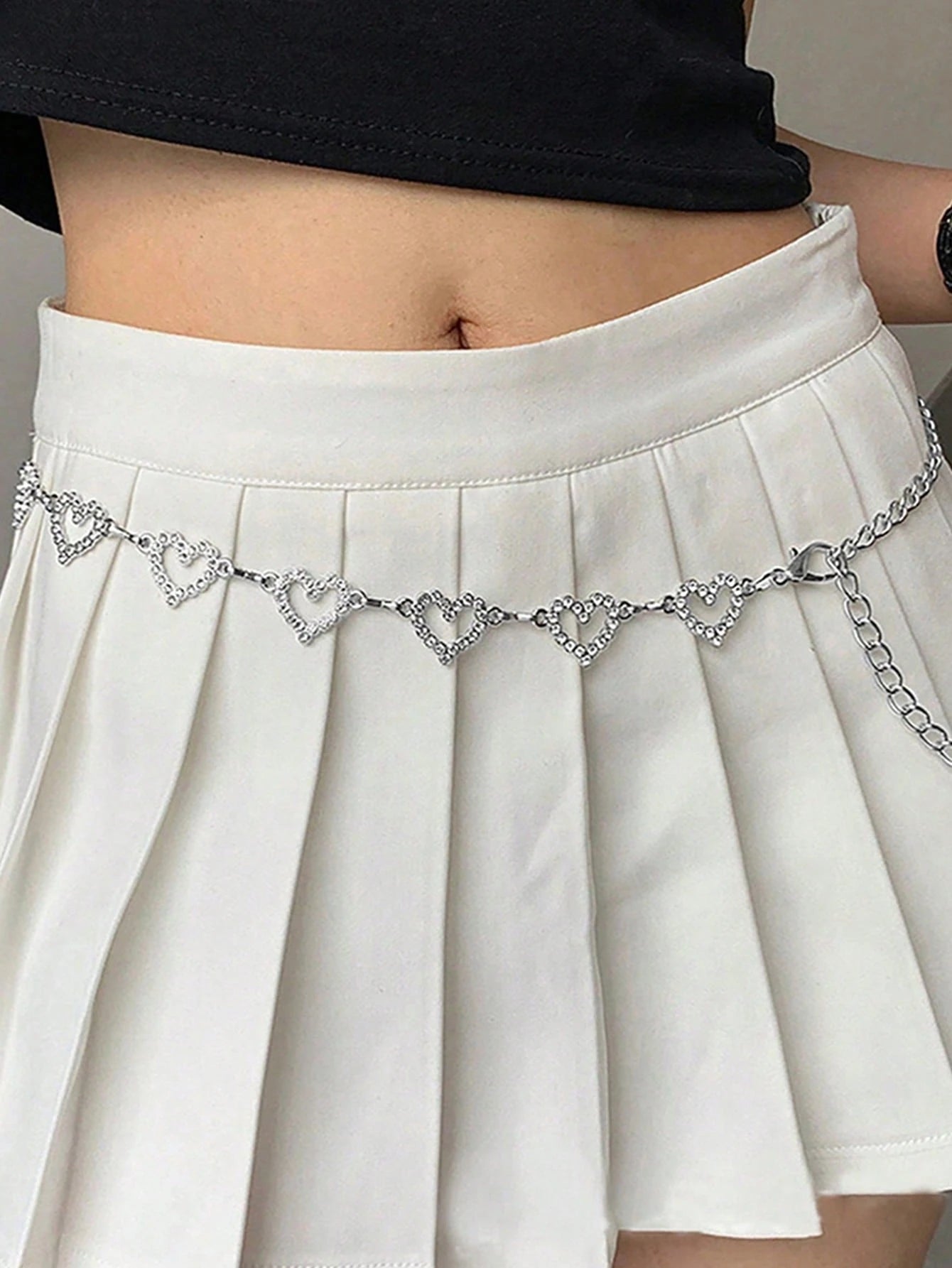 1pc Fashionable Simple Heart Shaped Rhinestone Decorated Alloy Waist Chain For Women Dress