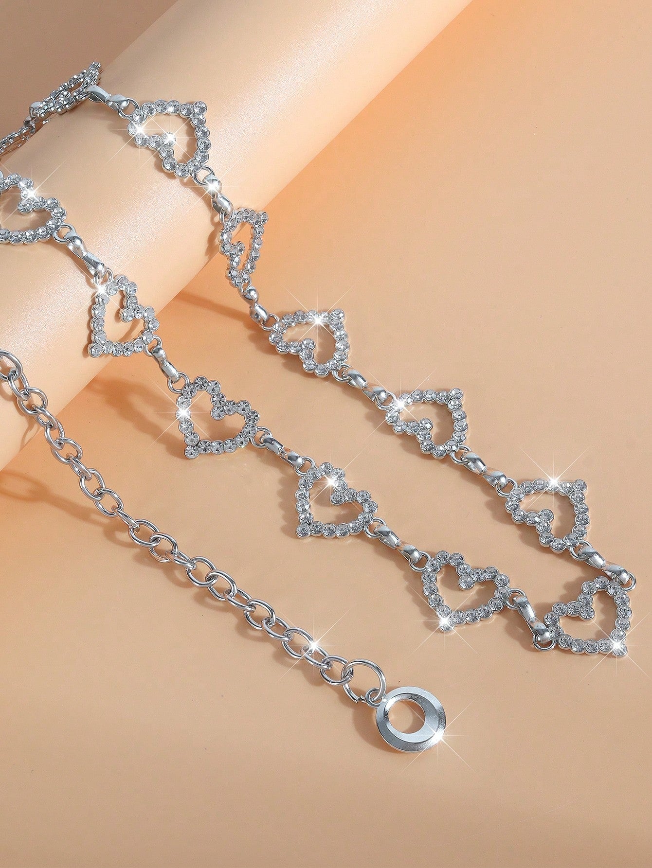 1pc Fashionable Simple Heart Shaped Rhinestone Decorated Alloy Waist Chain For Women Dress