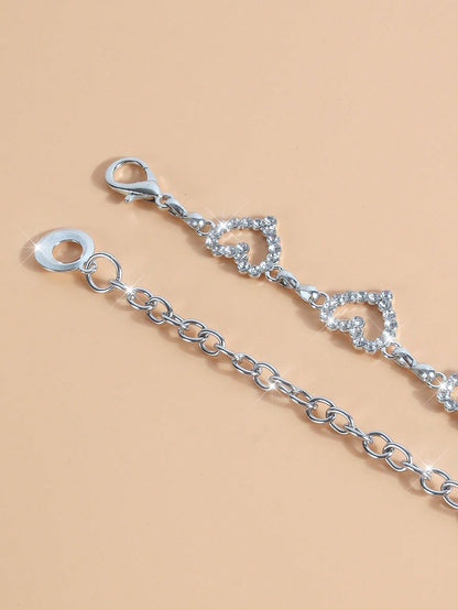 1pc Fashionable Simple Heart Shaped Rhinestone Decorated Alloy Waist Chain For Women Dress