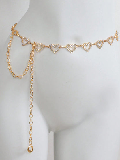 1pc Fashionable Simple Heart Shaped Rhinestone Decorated Alloy Waist Chain For Women Dress