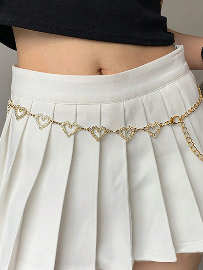 1pc Fashionable Simple Heart Shaped Rhinestone Decorated Alloy Waist Chain For Women Dress