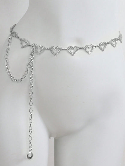 1pc Fashionable Simple Heart Shaped Rhinestone Decorated Alloy Waist Chain For Women Dress