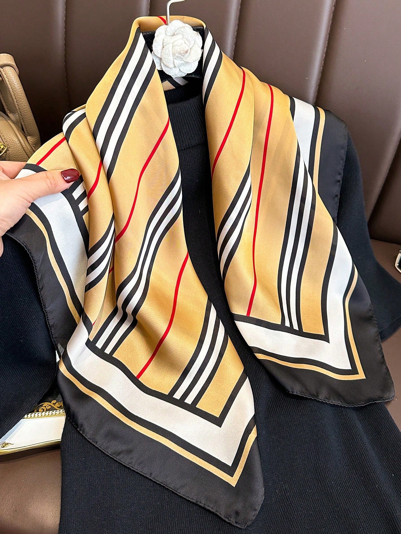 1pc Faux Silk Printed Square Scarf Headband Fashion Multifunctional Small Neck Scarf Suitable For Daily Use
