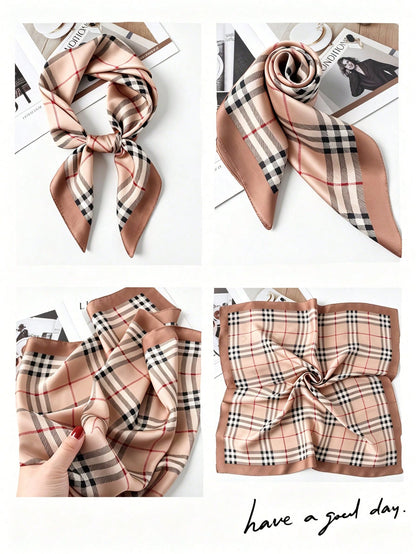 1pc Faux Silk Printed Square Scarf Headband Fashion Multifunctional Small Neck Scarf Suitable For Daily Use