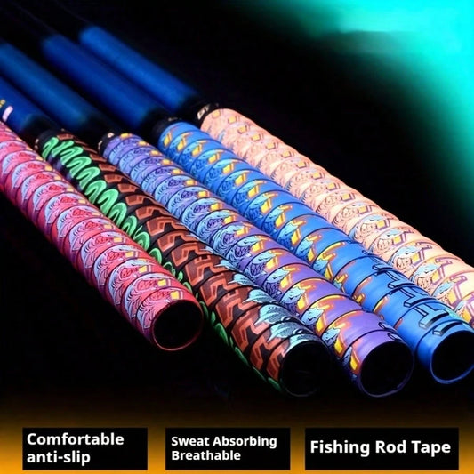 1pc Fishing Rod Anti-Slip Grip Tape, Durable Printed Sweat-Absorbing Tape Suitable For Baseball/Softball/Cricket Bat/Golf/Bicycle Handle, Multi-Function Tape, Sweat-Absorbing Tape With Extended Backbo