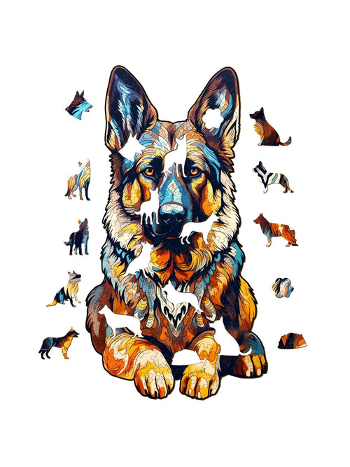 1PC German Shepherd Wooden Irregular Puzzle, Animal-Shaped 2D Jigsaw Toy For Kids And Adults. Educational Game, Great Gift For Party, Holiday, Christmas And Birthday. Unique Magical Desktop Decor & Cr