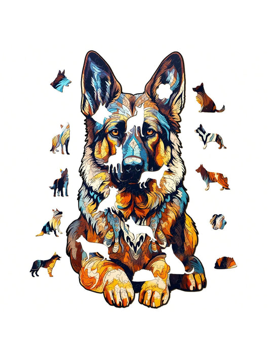 1PC German Shepherd Wooden Irregular Puzzle, Animal-Shaped 2D Jigsaw Toy For Kids And Adults. Educational Game, Great Gift For Party, Holiday, Christmas And Birthday. Unique Magical Desktop Decor & Cr