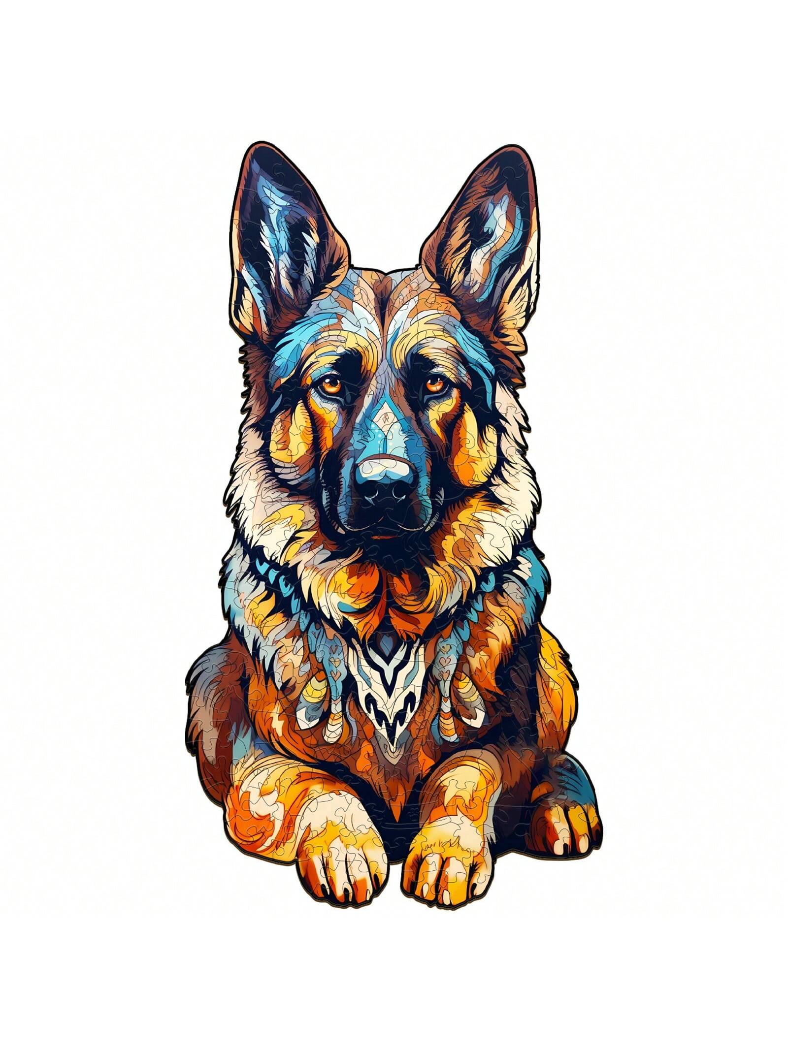 1PC German Shepherd Wooden Irregular Puzzle, Animal-Shaped 2D Jigsaw Toy For Kids And Adults. Educational Game, Great Gift For Party, Holiday, Christmas And Birthday. Unique Magical Desktop Decor & Cr